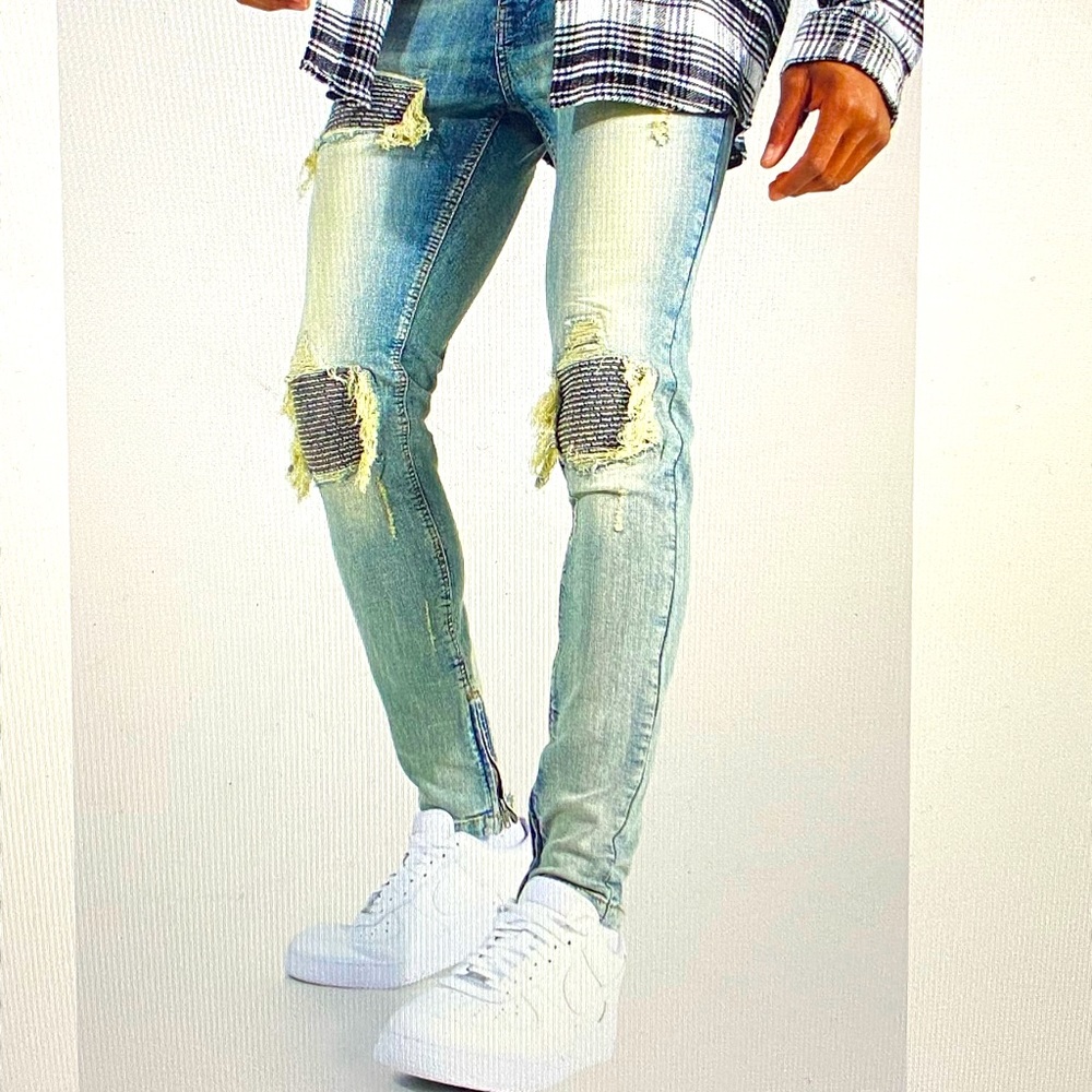 Skinny stretch rip biker jeans